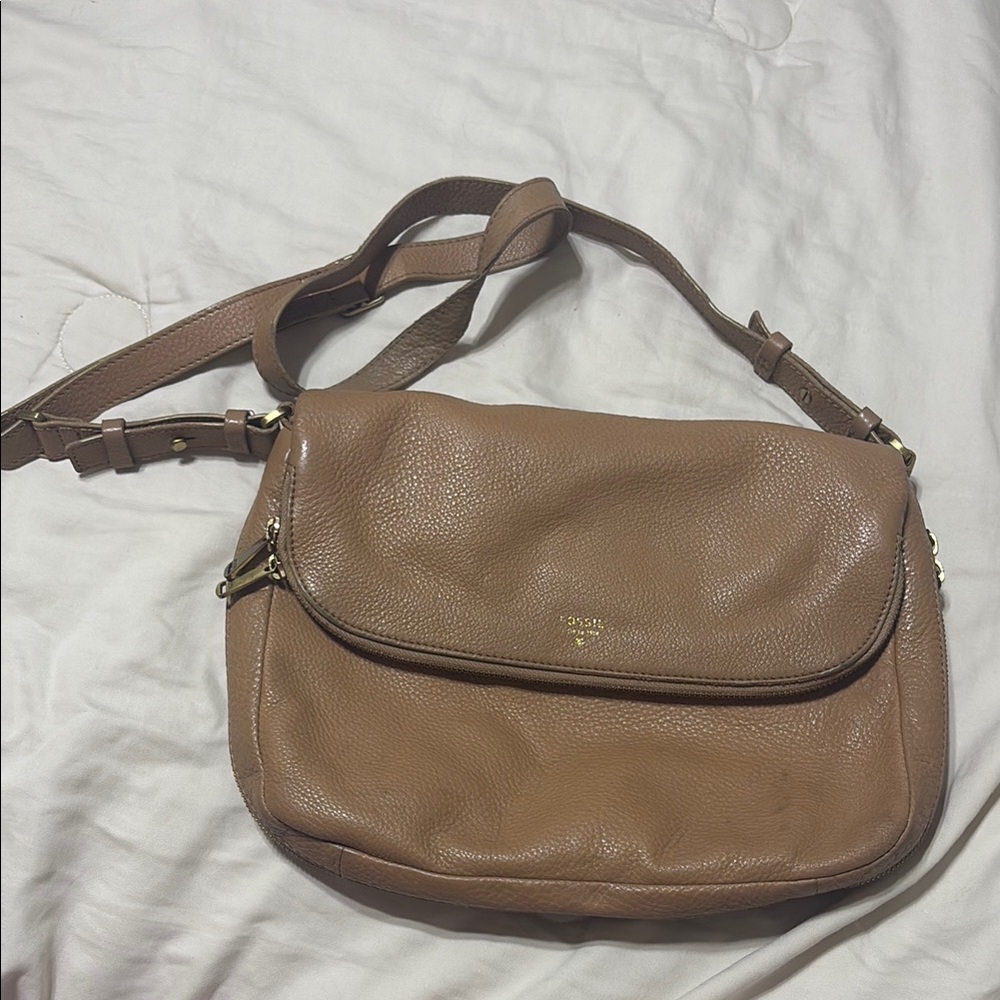Fossil Tan Leather Crossbody Bag